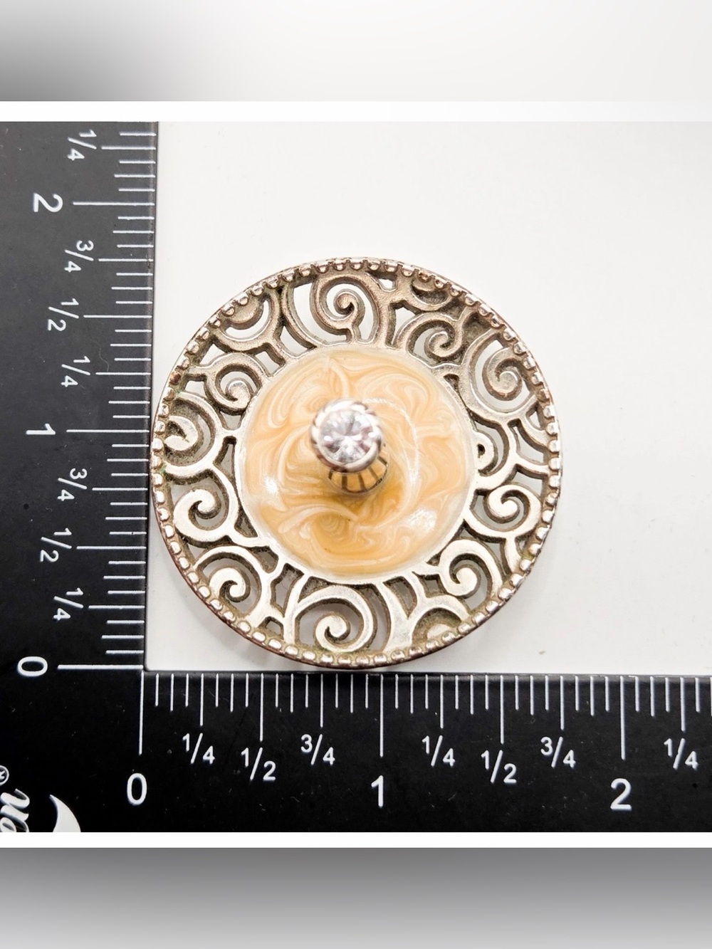 Brighton Ring Holder Crystal Top Silver Filigree Jewelry Dish Rare Vintage - Picture 6 of 7